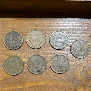 Set of 7 Vintage Coins Japanese 10 yen bronze coins collectors items